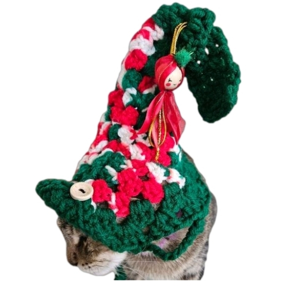 Handmade Crochet Santa Hat for Medium to Large Pets Christmas Dog or Cat Costume - Picture 13 of 17